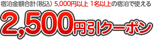 宿泊金額合計（税込） 5,000円以上 1名以上の宿泊で使える2,500円引クーポン